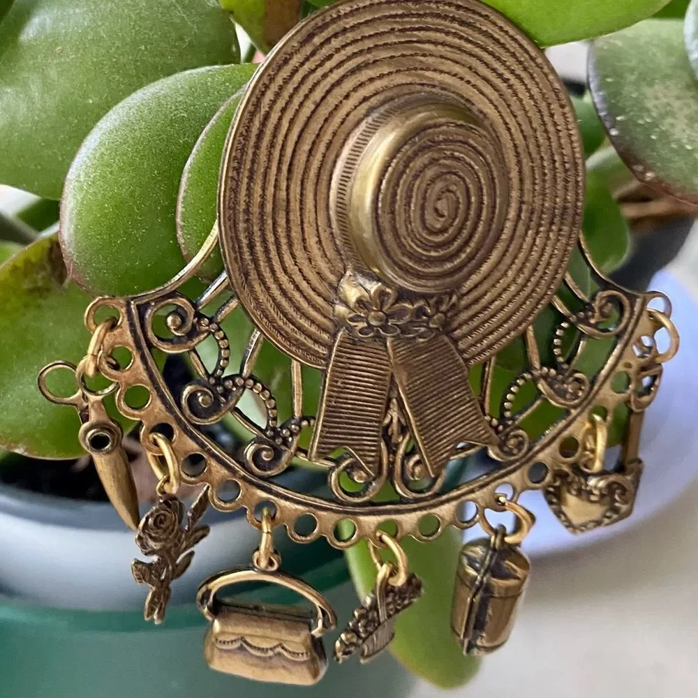 VINTAGE gardening tools brooch